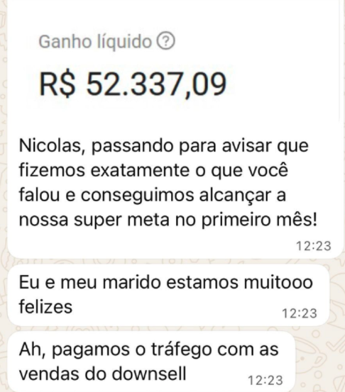 SUPER META BATIDA NO PRIMEIRO MÊS: R$52 MIL DE GANHO LÍQUIDO.